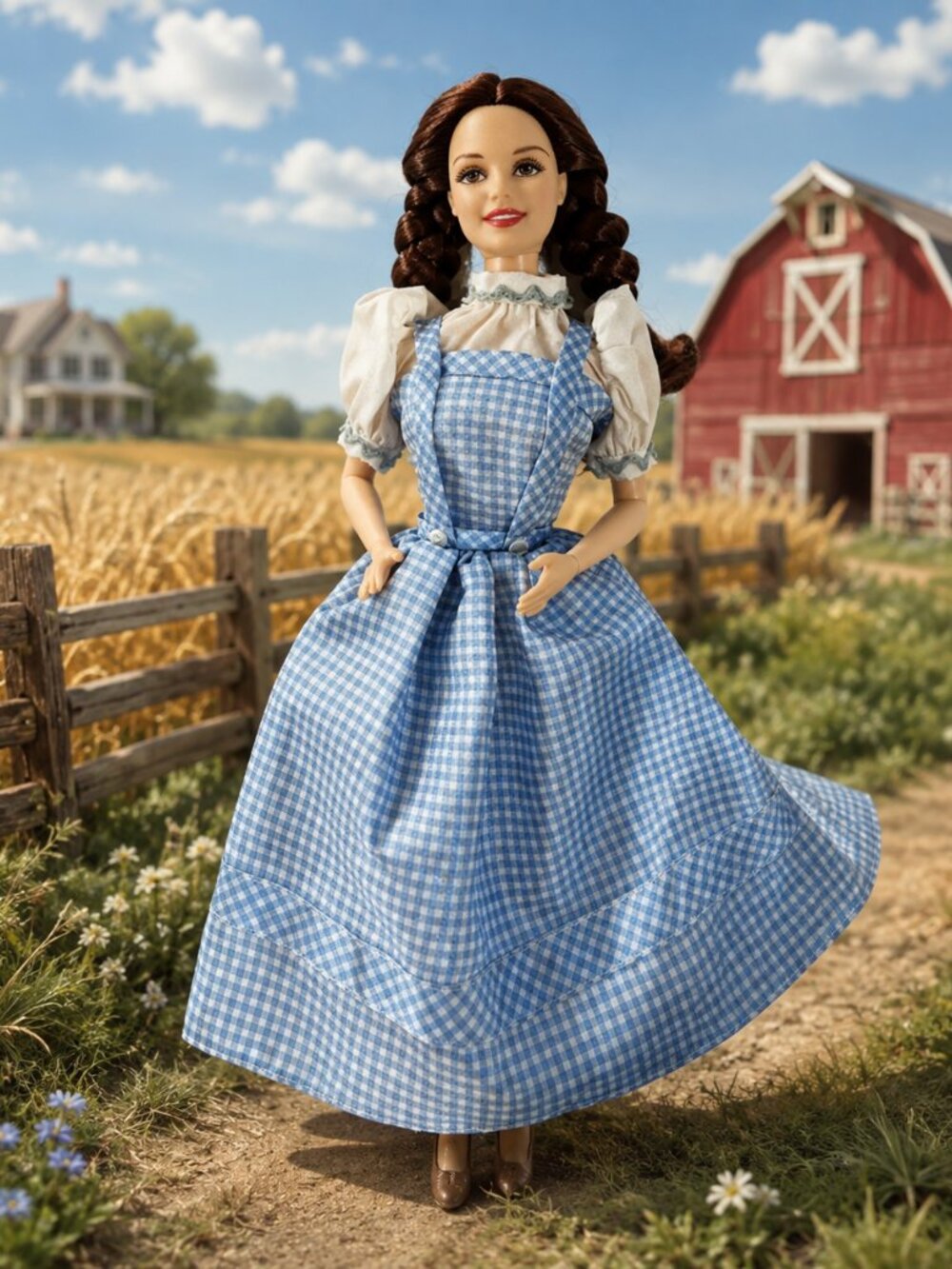 Wizard of Oz Dorothy Fashion Doll Blue Gingham Dress Brunette Braids 11.5"